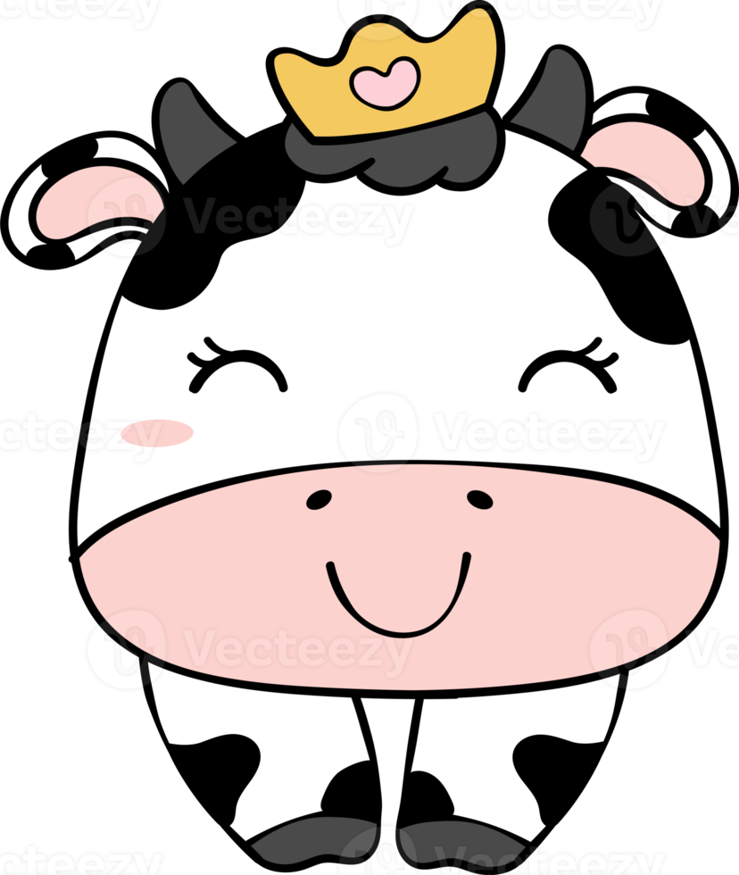 Cute happy smile baby cow face children cartoon character doodle hand drawing png