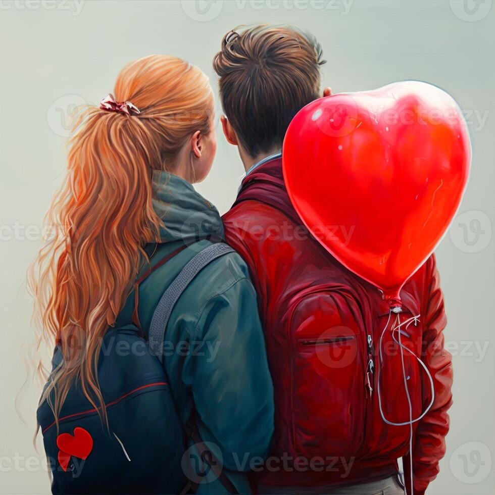 Valentine's back with heart-shaped balloon, Valentine's Day. photo