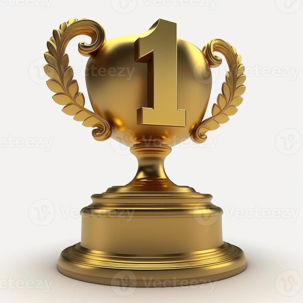 Gold trophy with number, white background. AI digital illustration photo