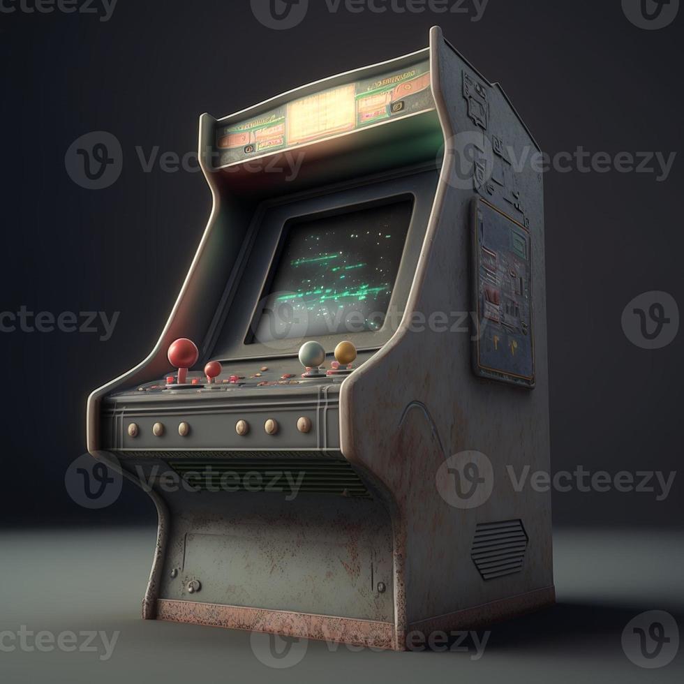 Retro arcade machine illustration, 80s, nostalgia. AI photo