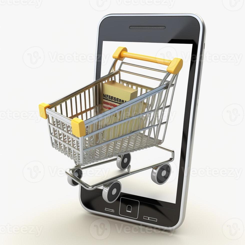 Shopping cart on mobile phone screen. AI photo