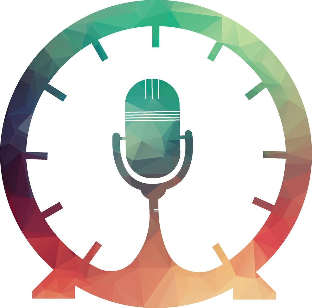 plantilla de diseño de logotipo de vector de tiempo de podcast. icono de diseño de logotipo de vector de reloj de micrófono.