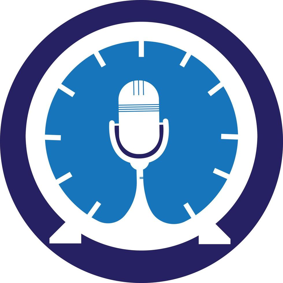 Podcast time vector logo design template. Mic clock vector logo design icon.