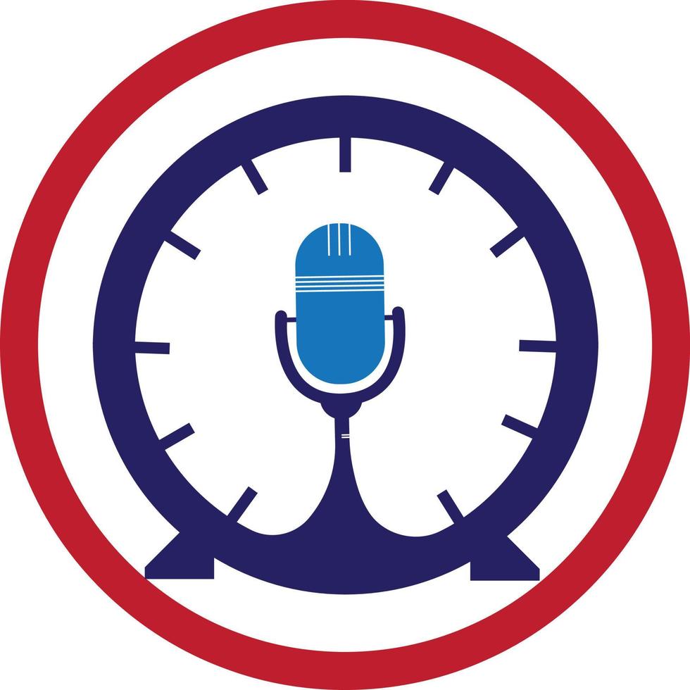 Podcast time vector logo design template. Mic clock vector logo design icon.