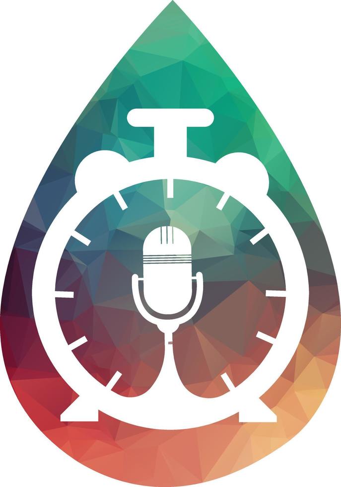 plantilla de diseño de logotipo de vector de tiempo de podcast. icono de diseño de logotipo de vector de reloj de micrófono.