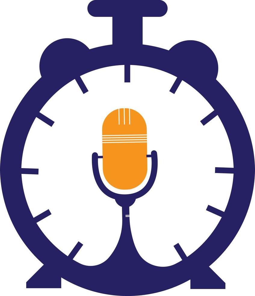 plantilla de diseño de logotipo de vector de tiempo de podcast. icono de diseño de logotipo de vector de reloj de micrófono.