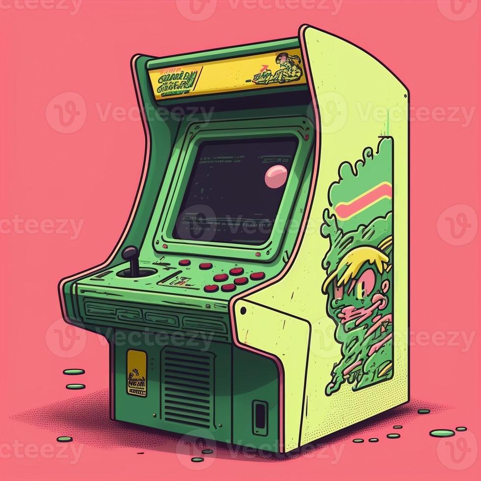 Retro arcade machine illustration, 80s, nostalgia. AI photo