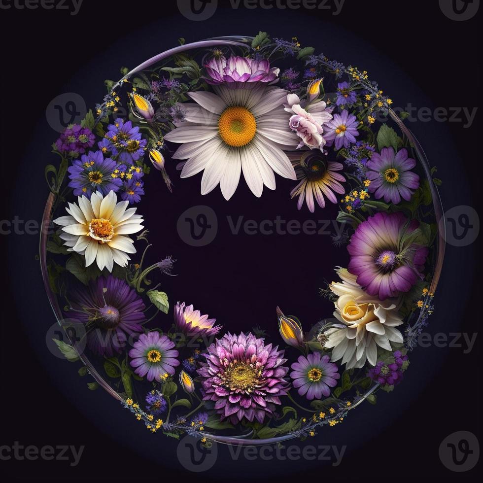 Purple background with wreath. Digital illustration AI photo
