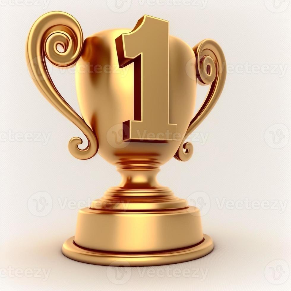 Gold trophy with number, white background. AI digital illustration photo