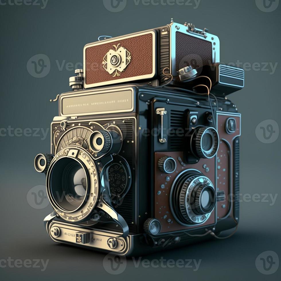 Old camera illustration, with background. AI photo