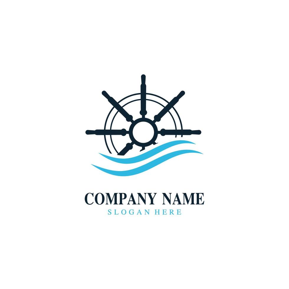 Cruise ship rudder template logo design with ocean waves. vector