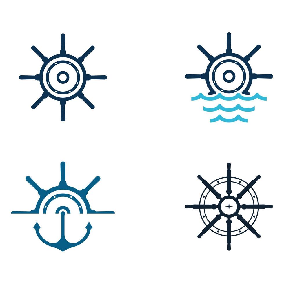 Cruise ship rudder template logo design with ocean waves. vector