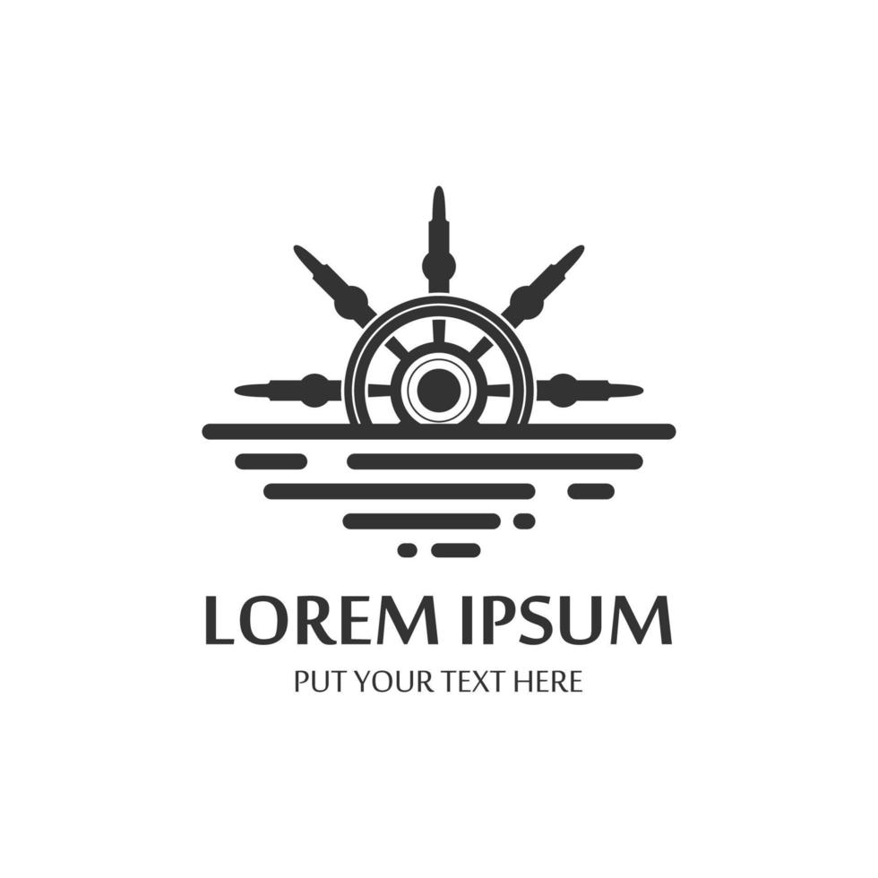 Cruise ship rudder template logo design with ocean waves. vector