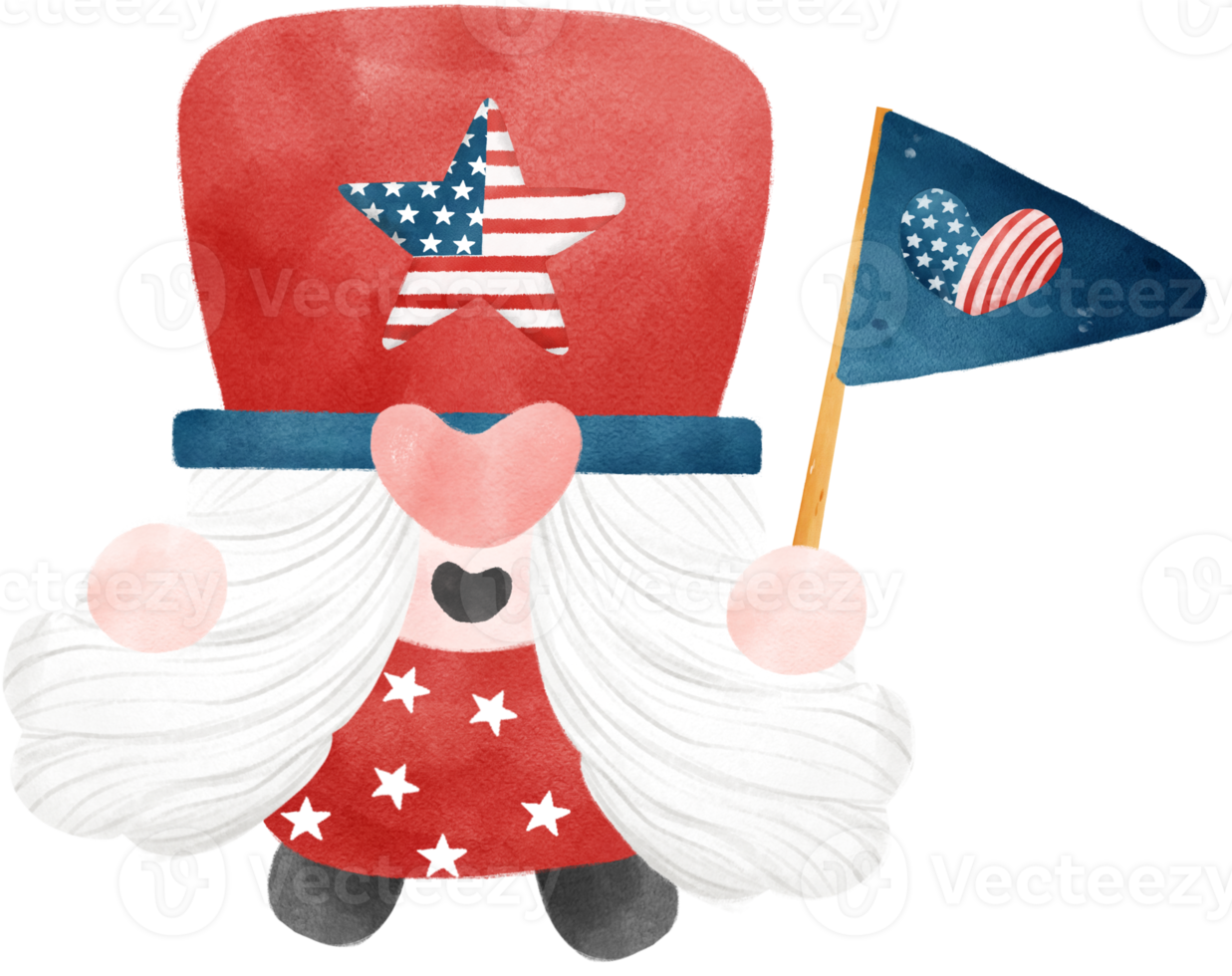 cute festive fun 4th of July Gnome watercolour celebrating America Independence freedom day cartoon hand drawing png