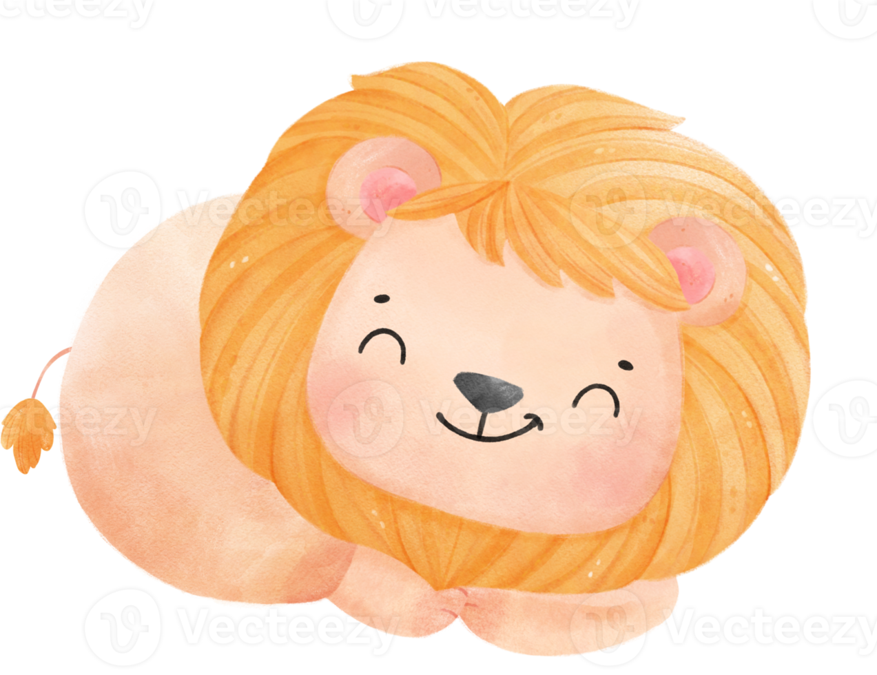 cute happy baby lion kid playful innocence animal cartoon watercolour illustration png