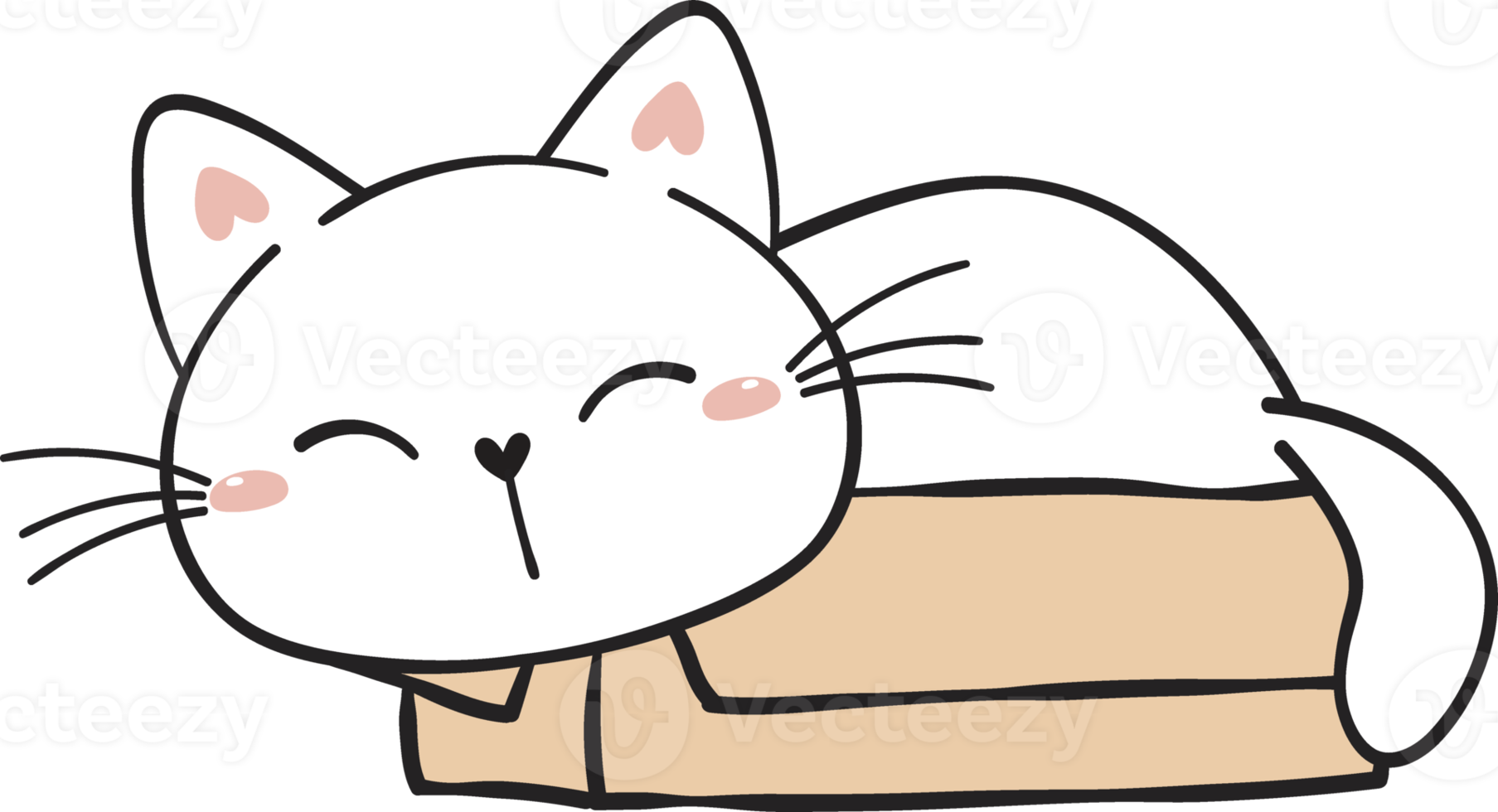 schattig grappig speels ondeugend wit pot kat huisdier in karton doos dier tekening tekening png