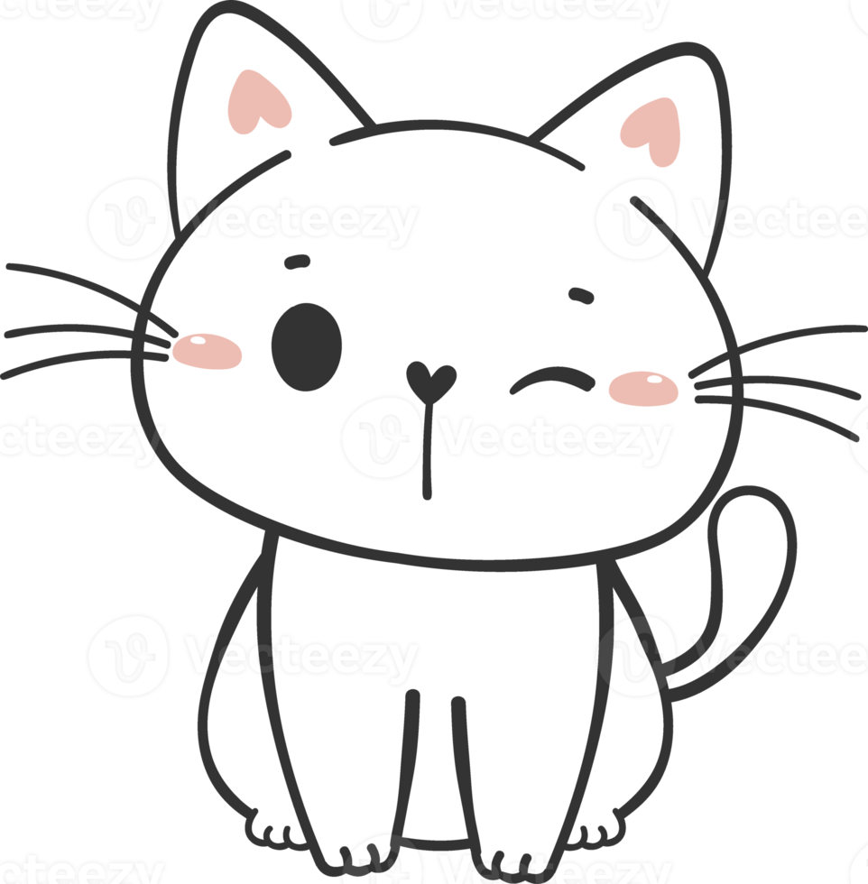 cute funny happy white kitten cat cartoon character doodle drawing png