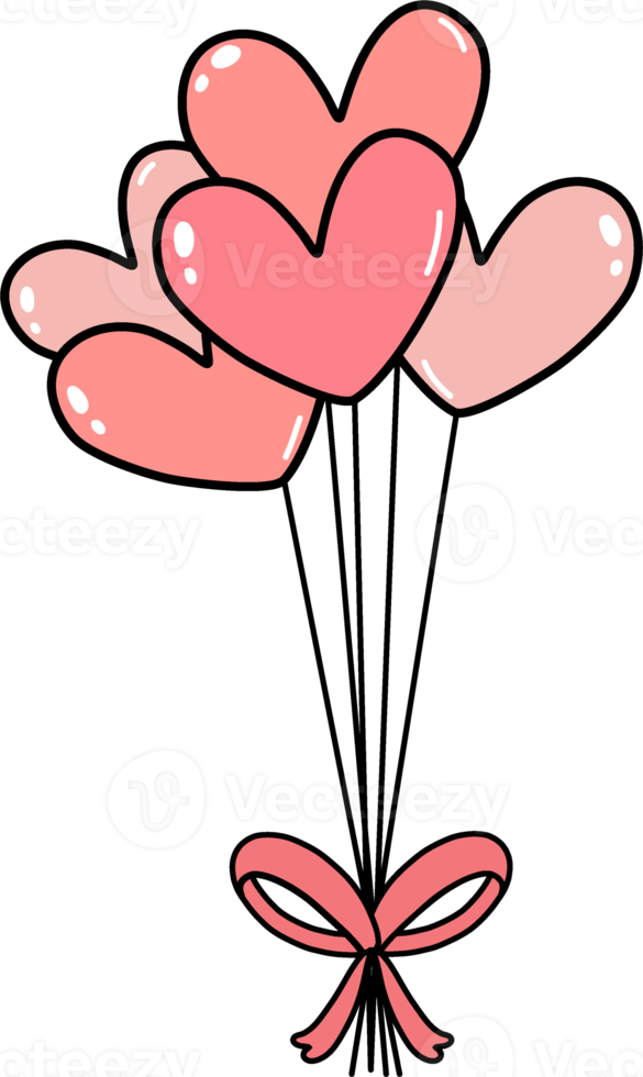 cute Valentine love heart shape balloons cartoon drawing png