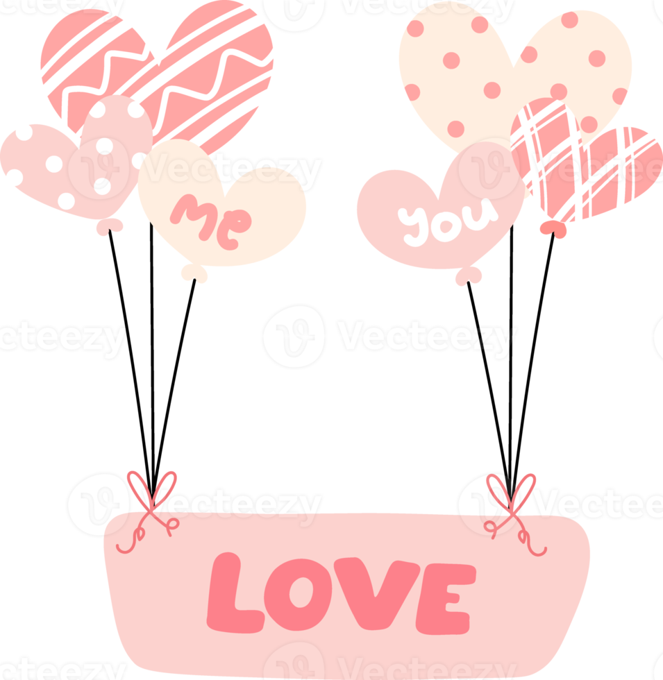 cute Valentine love heart shape balloons cartoon drawing png