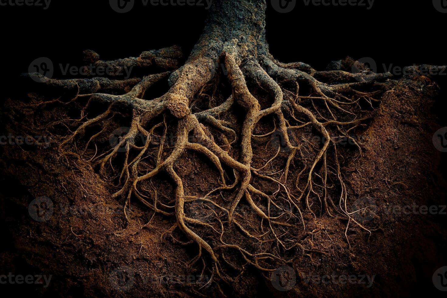 Tree roots in soil underground texture. . Digital Art Illustration photo