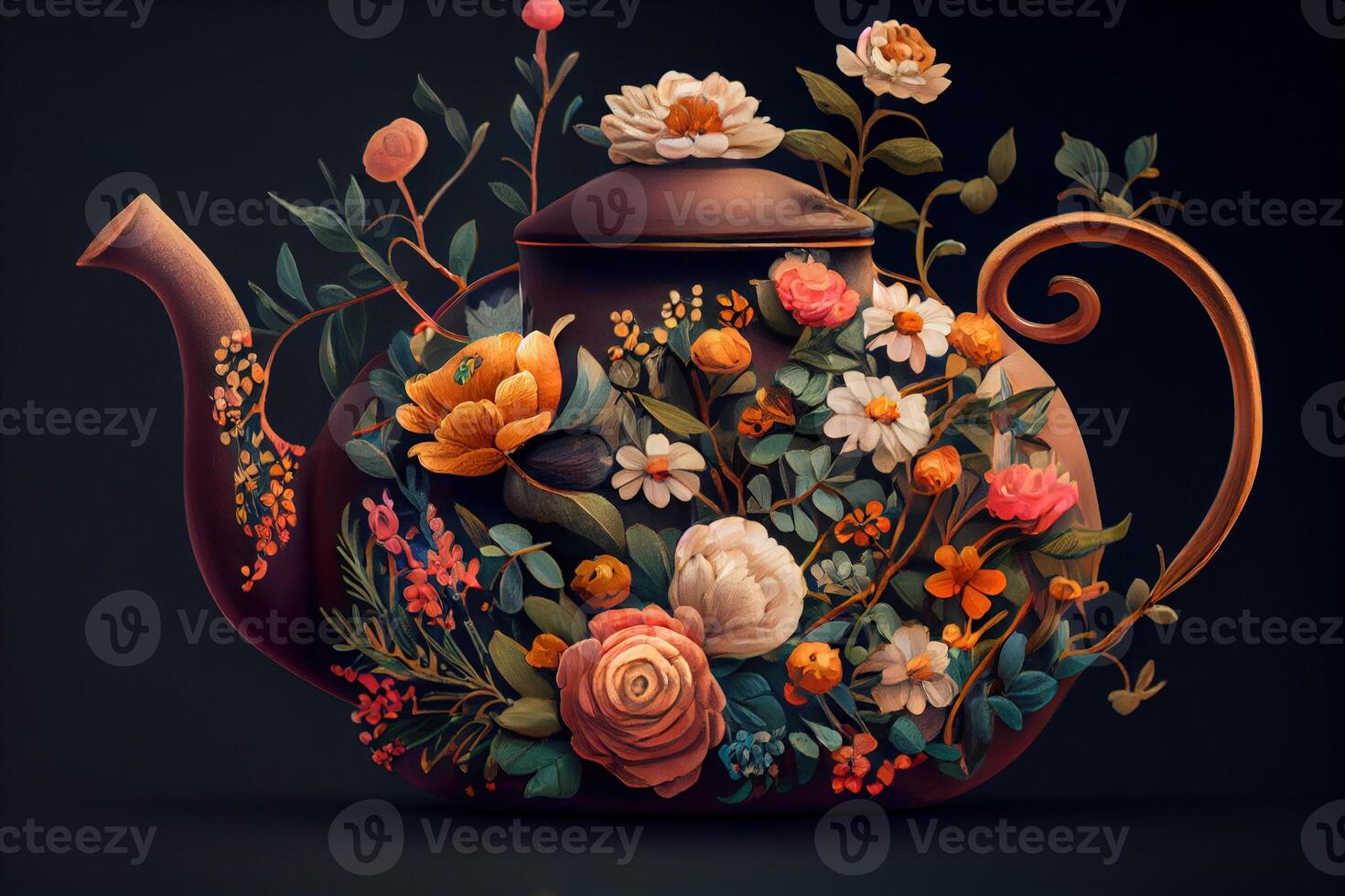 Teapot with flowers. . Digital Art Illustration photo