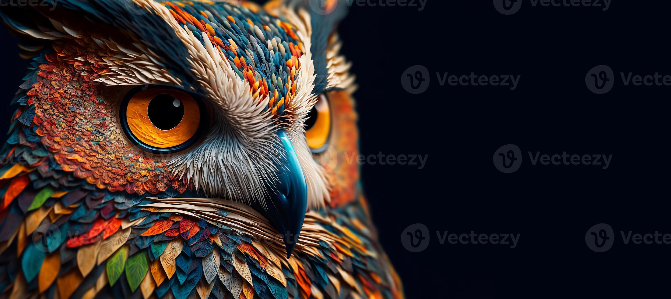 Abstract animal Owl portrait with colorful double exposure paint with . photo