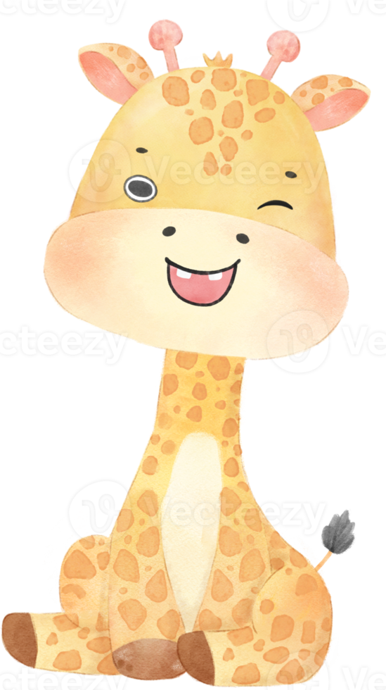 cute watercolour happy baby innocence giraffe wildlife animal cartoon nursery illustration png