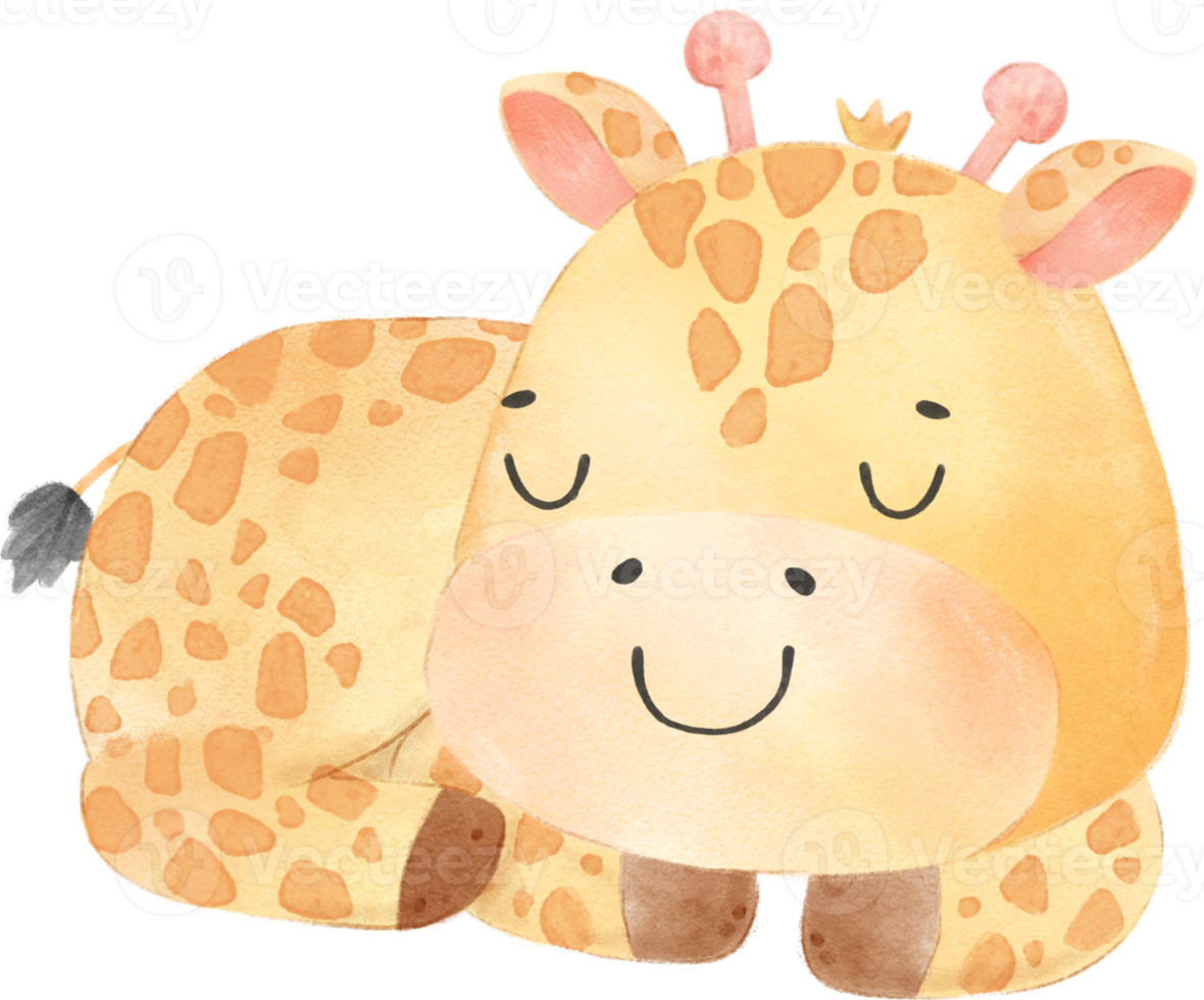 acquerello carino contento bambino giraffa animale cartone animato mano disegnato png