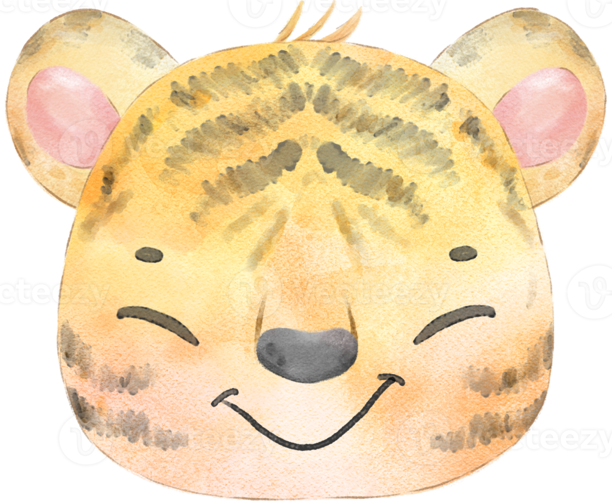 cute happy adorable baby tiger face watercolour animals wildlife cartoon painting png