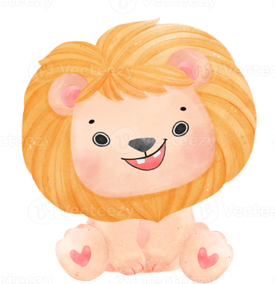 cute happy baby lion kid playful innocence animal cartoon watercolour illustration png