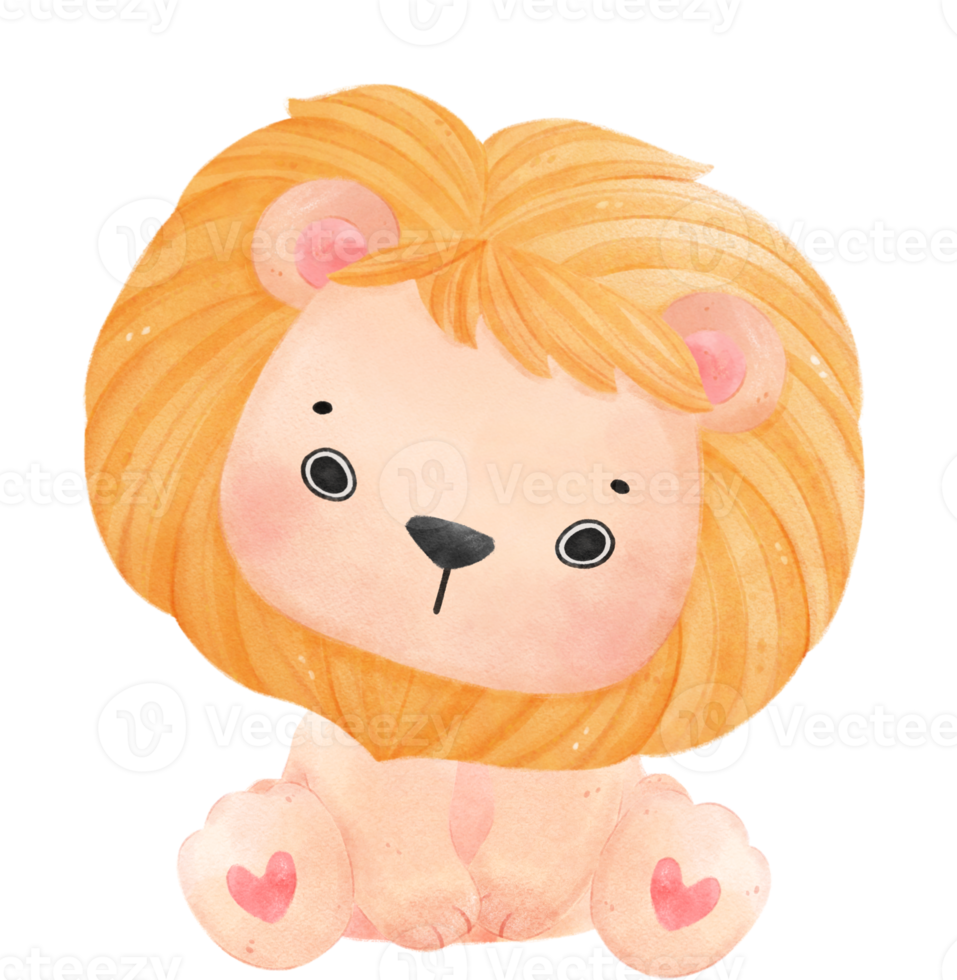 cute happy baby lion kid playful innocence animal cartoon watercolour illustration png