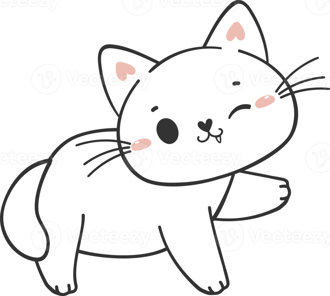 cute funny happy white kitten cat cartoon character doodle drawing png