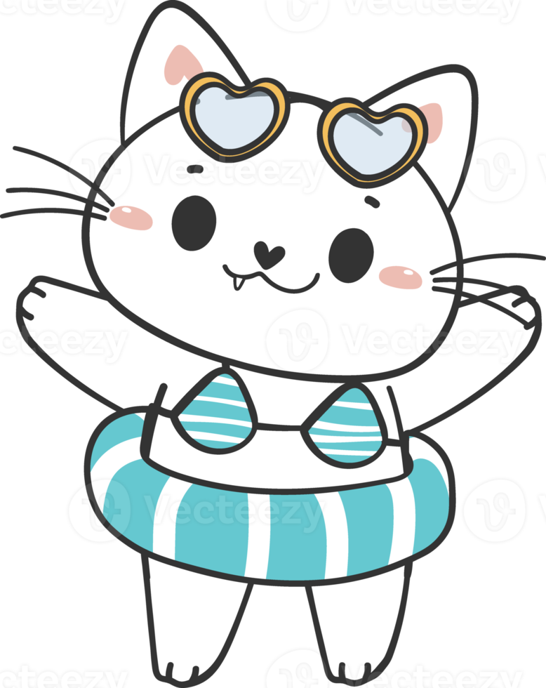 fofa verão engraçado brincalhão gatinho gato dentro sexy bikini roupa de banho desenho animado rabisco mão desenhando png