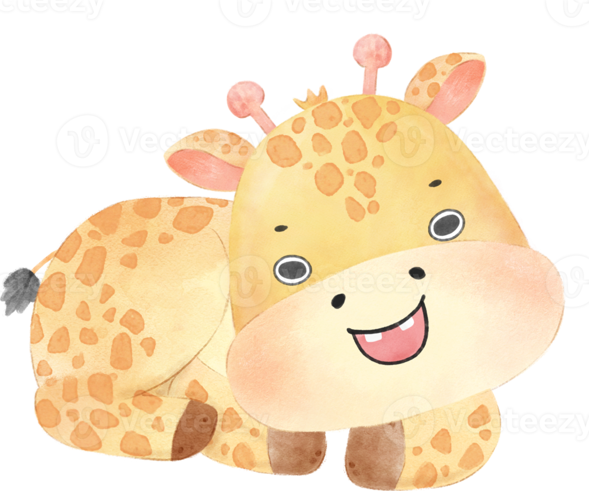 cute watercolour happy baby innocence giraffe wildlife animal cartoon nursery illustration png