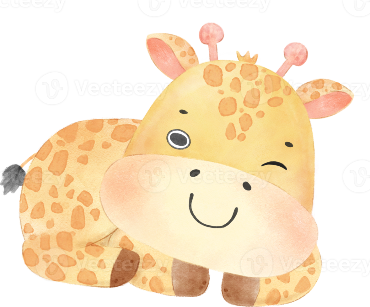 acquerello carino contento bambino giraffa animale cartone animato mano disegnato png