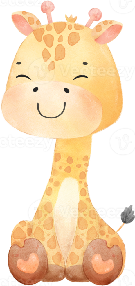 acquerello carino contento bambino giraffa animale cartone animato mano disegnato png