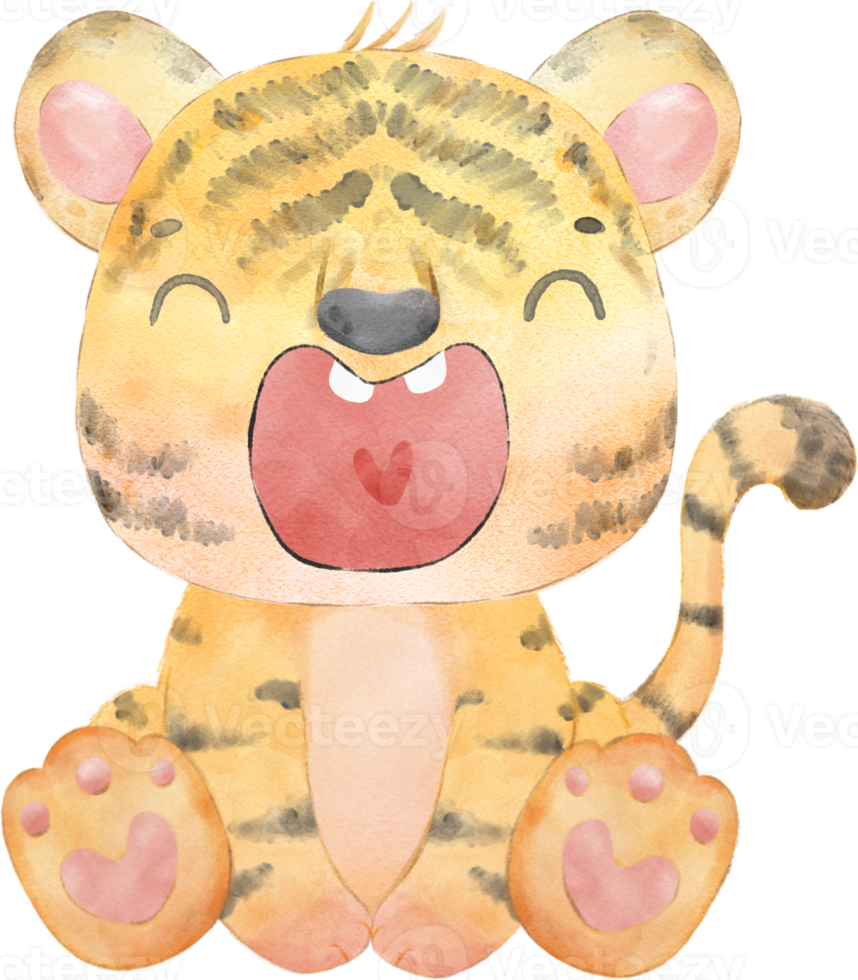 schattig gelukkig speels baby tijger waterverf kind dieren dieren in het wild tekenfilm schilderij illustratie png