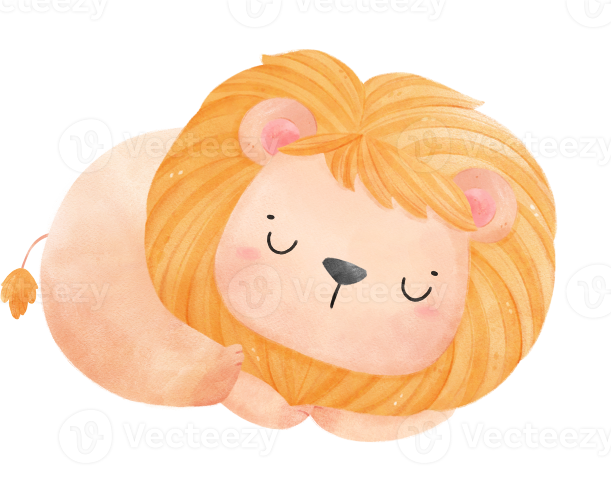 cute happy baby lion kid playful innocence animal cartoon watercolour illustration png