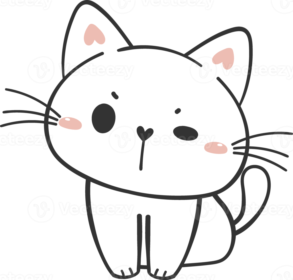 cute funny happy white kitten cat cartoon character doodle drawing png