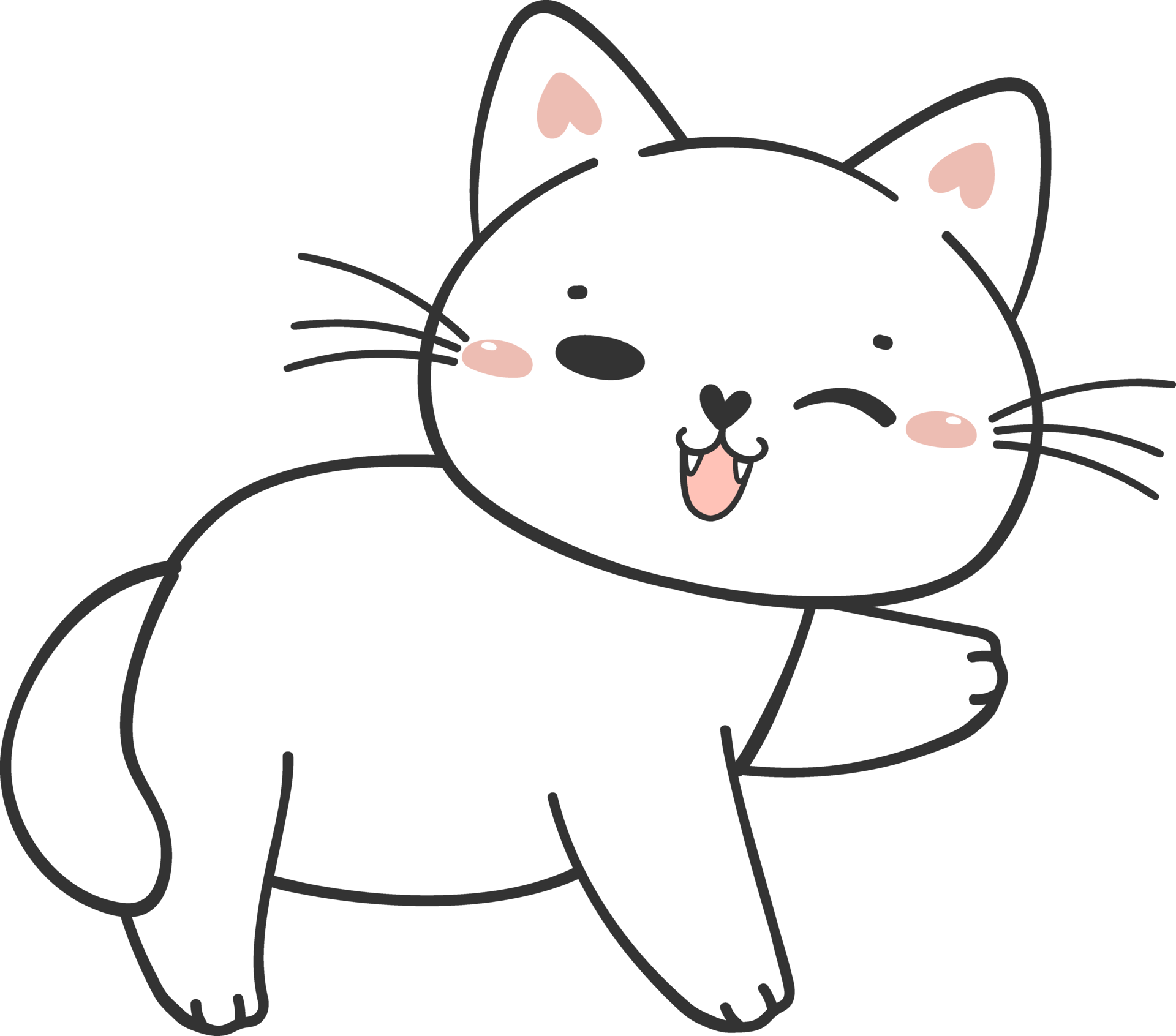 cute funny happy white kitten cat cartoon character doodle drawing
