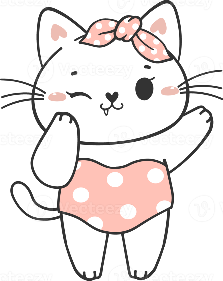 süß Sommer- komisch spielerisch Kätzchen Katze im sexy Bikini Badeanzug Karikatur Gekritzel Hand Zeichnung png