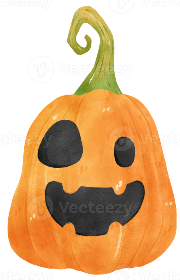 cute watercolour Halloween autumn pumpkins with face carved cartoon hand drawn png
