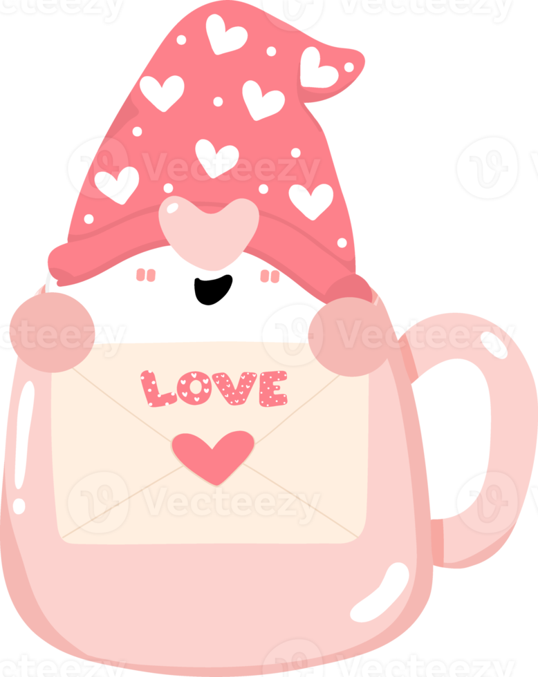 Cute Happy sweet Valentine Gnome cartoon flat graphic design hand drawing png