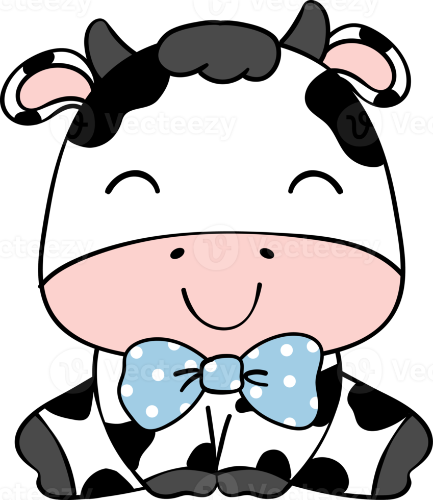 Cute happy smile baby cow sitting cartoon character doodle hand drawing png