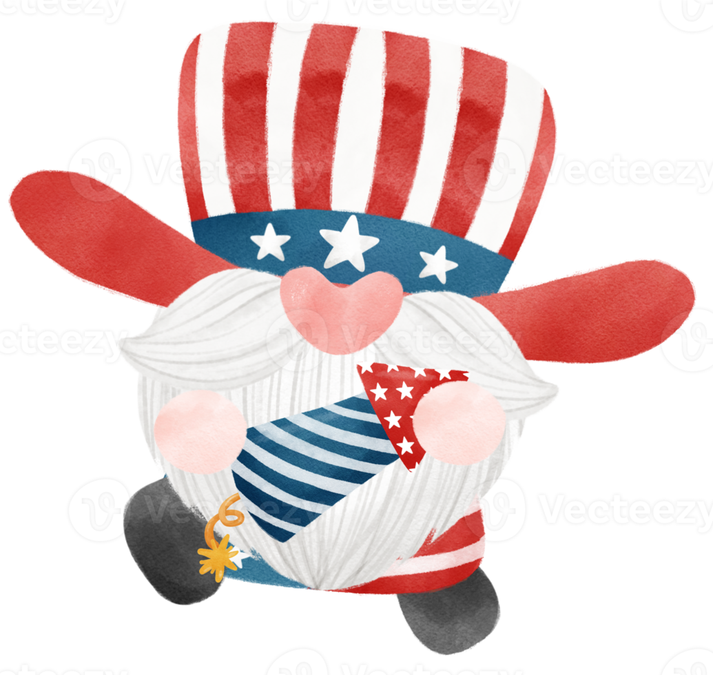 carino festivo divertimento 4 ° di luglio gnomo acquerello festeggiare America indipendenza la libertà giorno cartone animato mano disegno png
