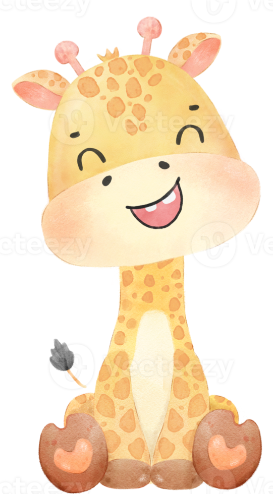 cute watercolour happy baby innocence giraffe wildlife animal cartoon nursery illustration png