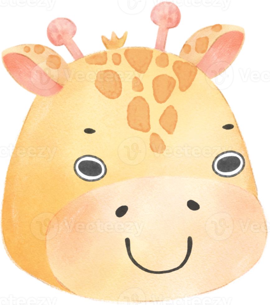 cute watercolour baby giraffe face head emotion expressing nursery hand drawn png