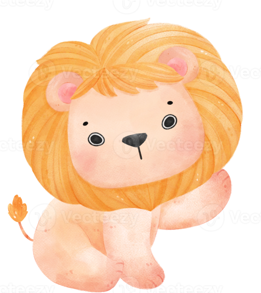 cute happy baby lion kid playful innocence animal cartoon watercolour illustration png