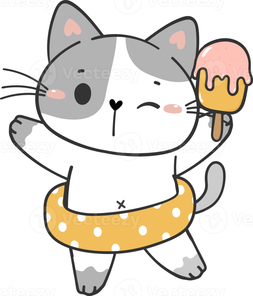 linda gracioso verano playa juguetón gatito gato en pantalones cortos dibujos animados animal mano dibujo garabatear png