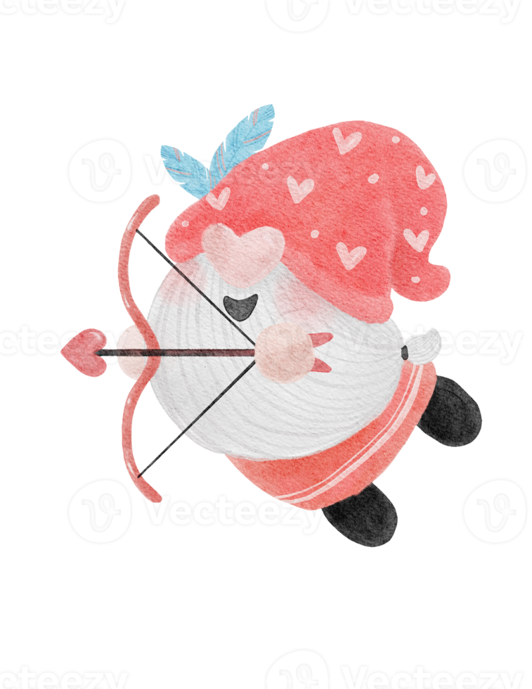 cute watercolour happy smile Valentine love gnome cartoon doodle hand drawn png